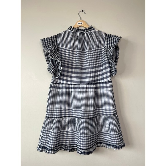 NEW Marie Oliver Tiered Bay Organdy Check Black and White Plaid Mini Dress - Picture 6 of 7